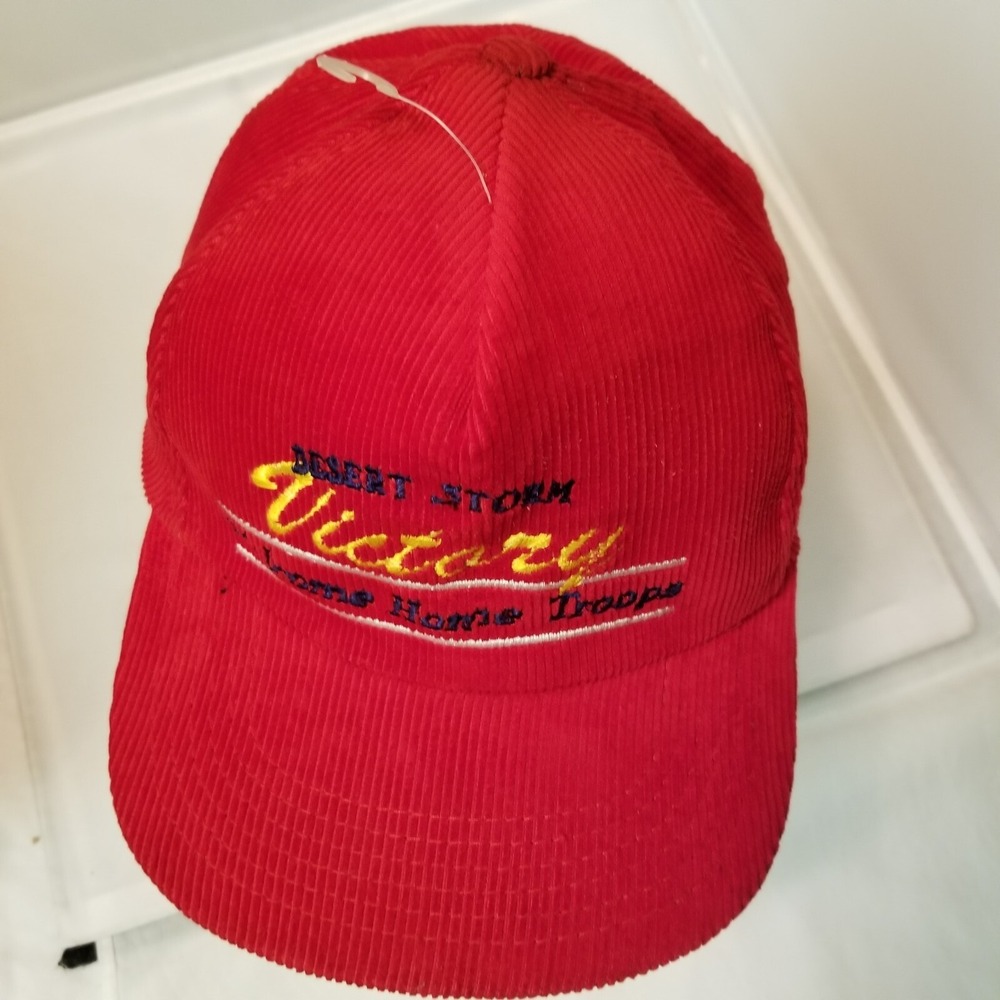 Vintage Desert Storm VICTORY WElcome HOME TROOPS Corduroy SnapBack Strap Red Hat - Picture 14 of 14